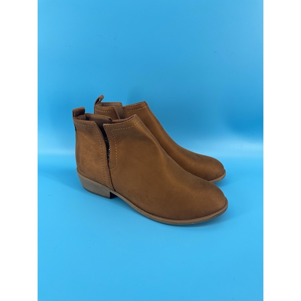 Women's Brown Ankle Booties Slip On Round Toe Low Heel Size 10 Wide